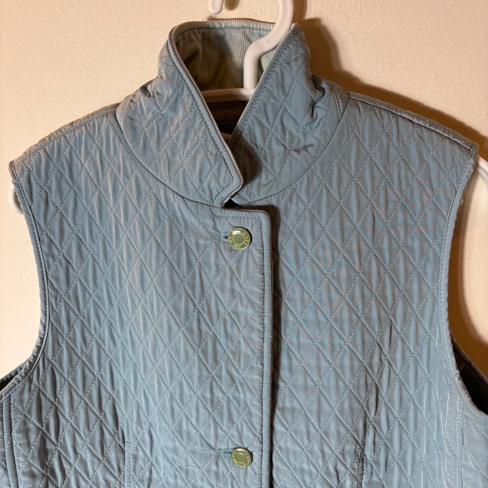 Talbots Quilted Vest Women's Blue Snap Front Pockets Collar Size Small - Picture 2 of 6